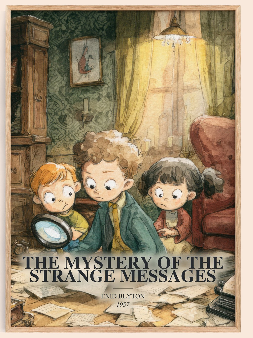 The Mystery Of The Strange Messages watercolour book poster by Enid Blyton – framed literary art print