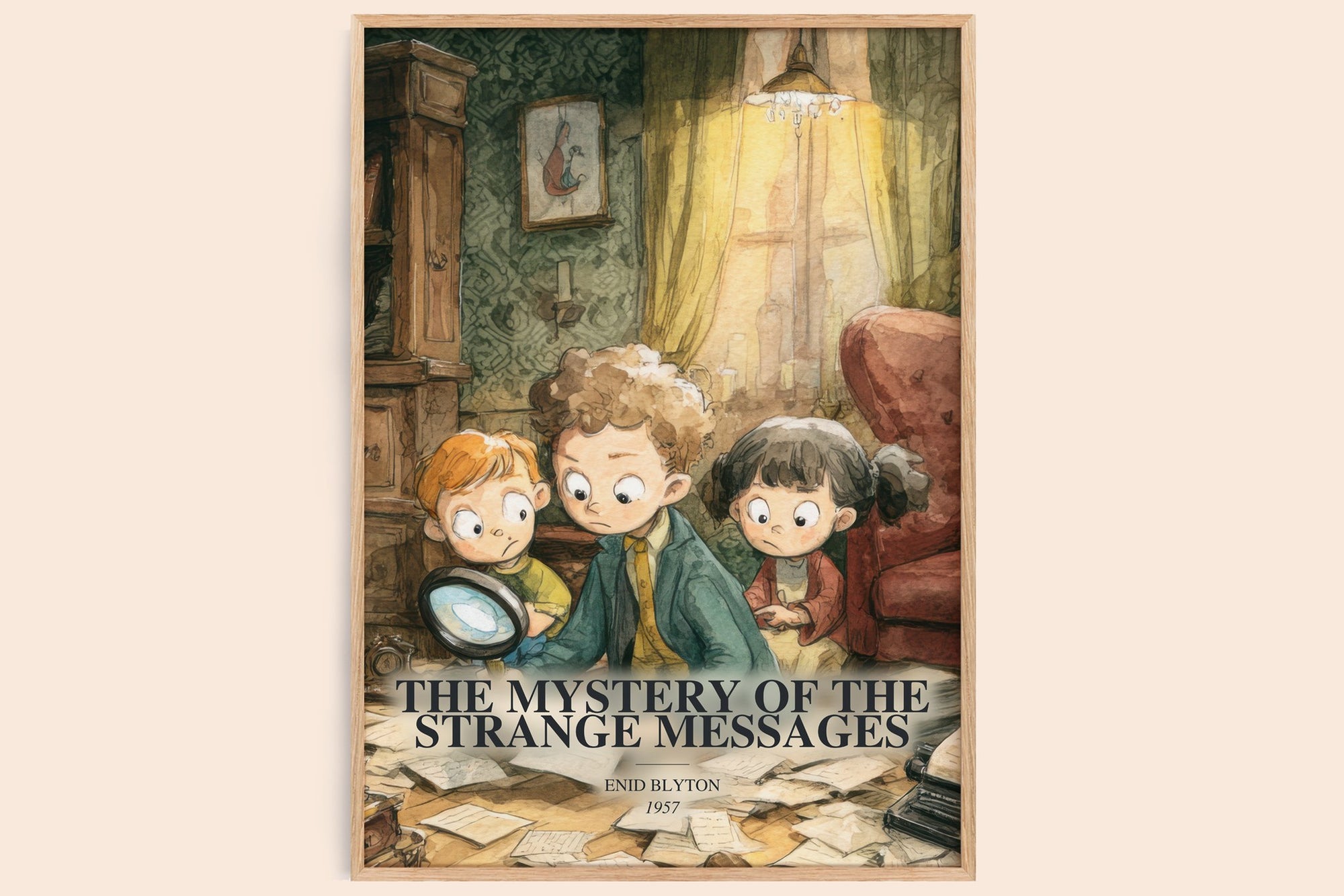 The Mystery Of The Strange Messages watercolour book poster by Enid Blyton – framed literary art print