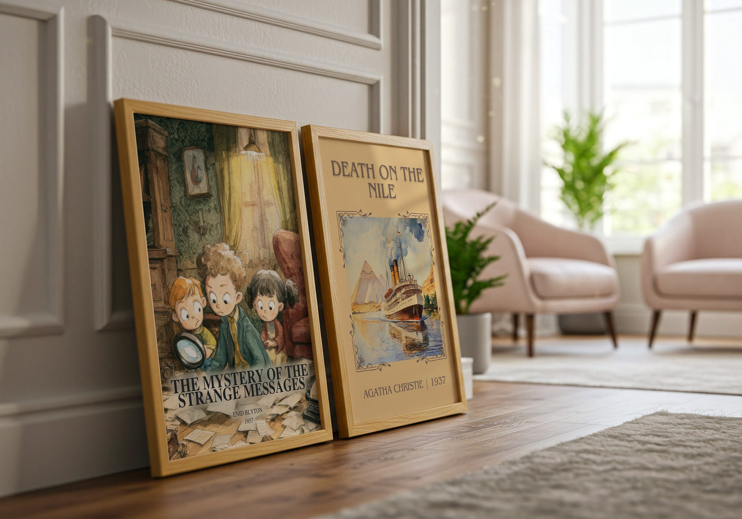 The Mystery Of The Strange Messages watercolour print framed by window – literary home decor