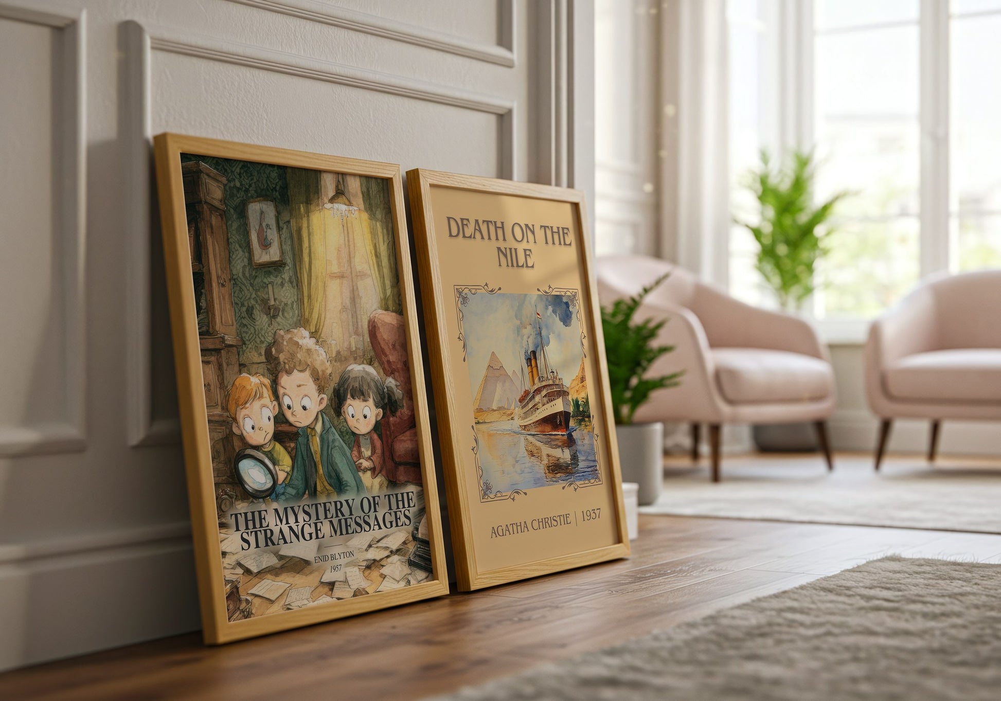 The Mystery Of The Strange Messages watercolour print framed by window – literary home decor