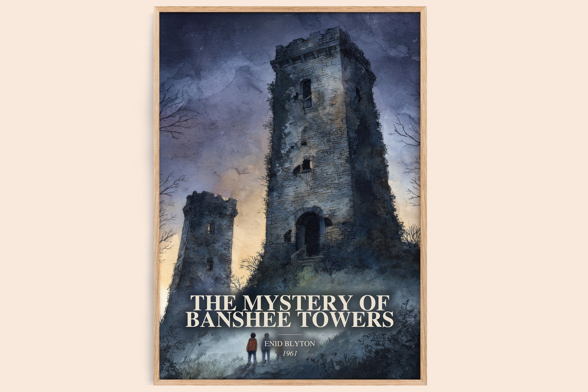 The Mystery Of Banshee Towers watercolour book poster by Enid Blyton – framed literary art print