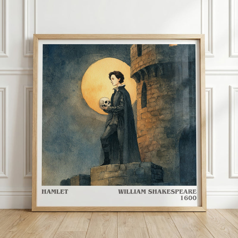 Hamlet literary print in frame leaning in hallway – classic literature wall art