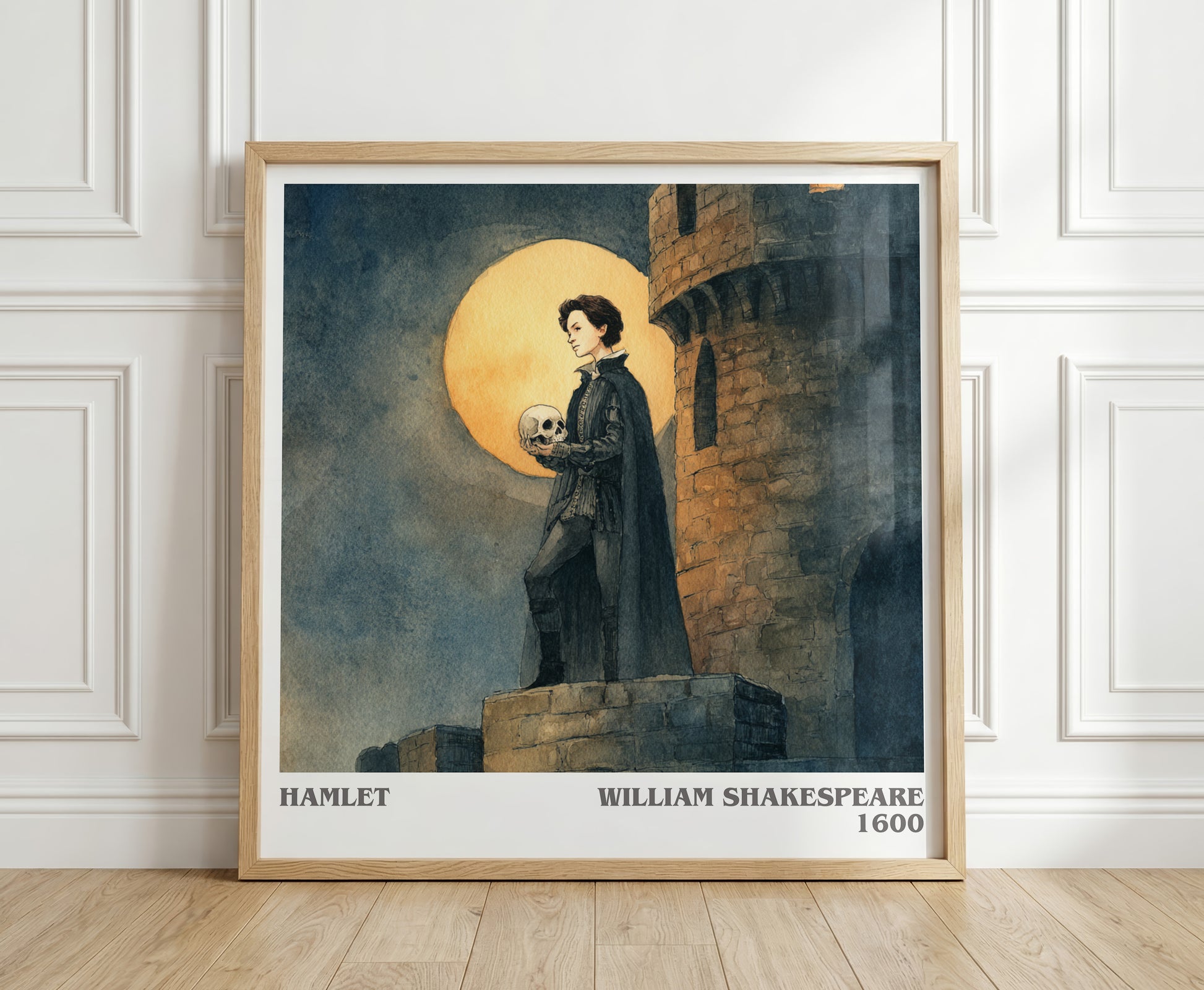 Hamlet literary print in frame leaning in hallway – classic literature wall art