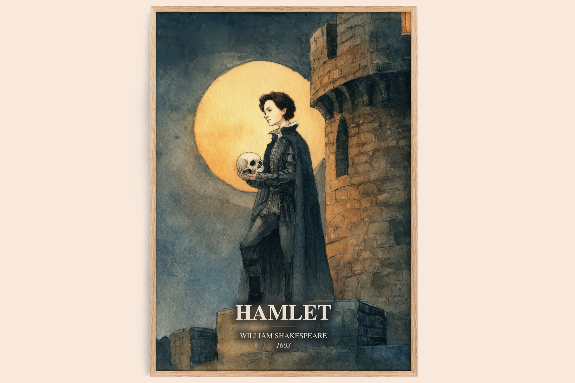 Hamlet watercolour book poster by William Shakespeare – framed literary art print