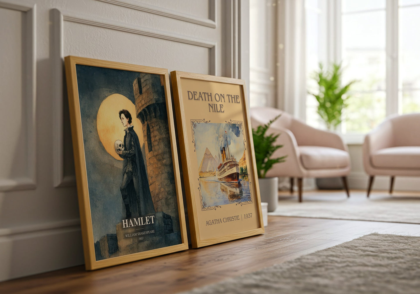 Hamlet watercolour print framed by window – literary home decor