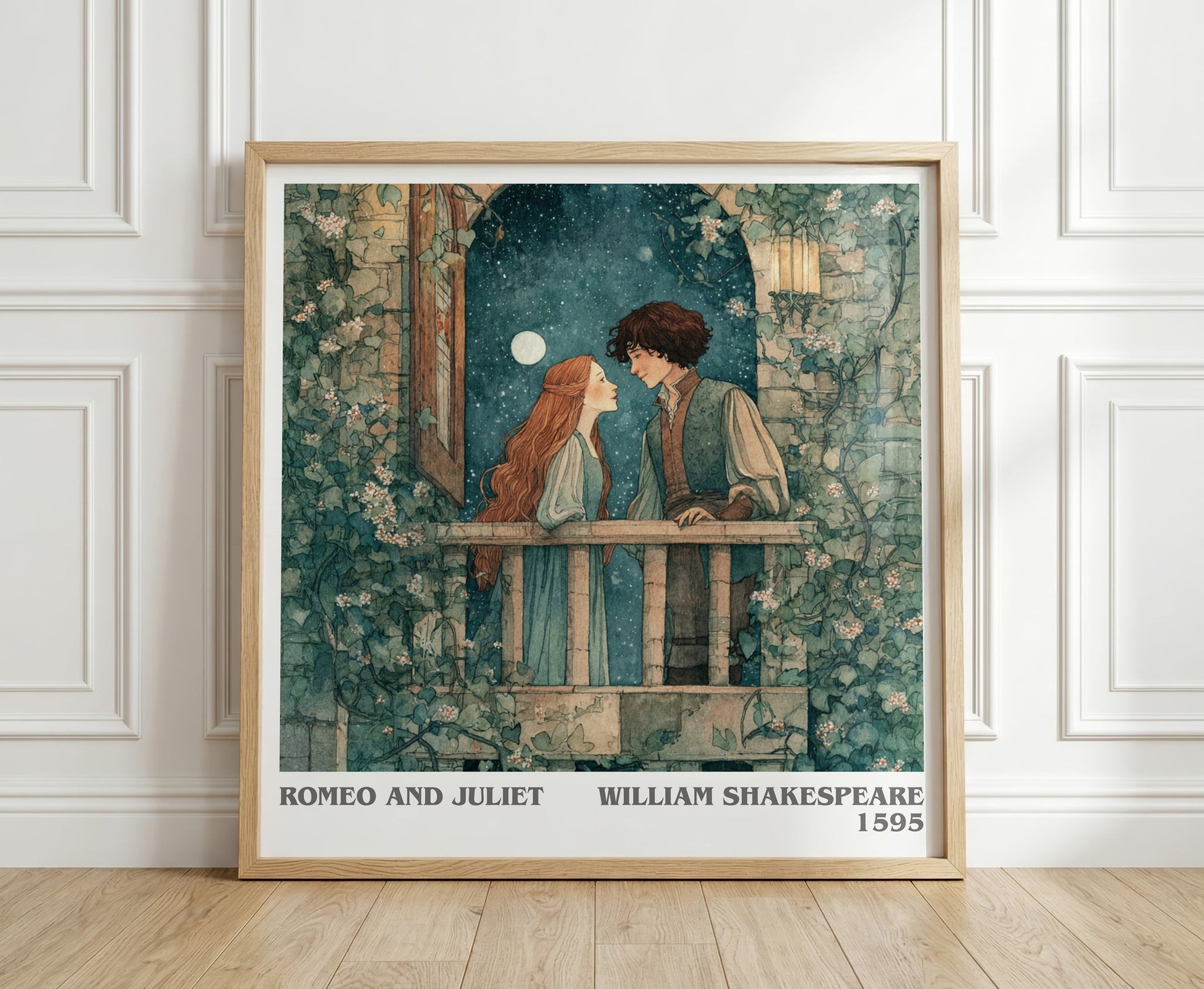 Romeo and Juliet literary print in frame leaning in hallway – classic literature wall art