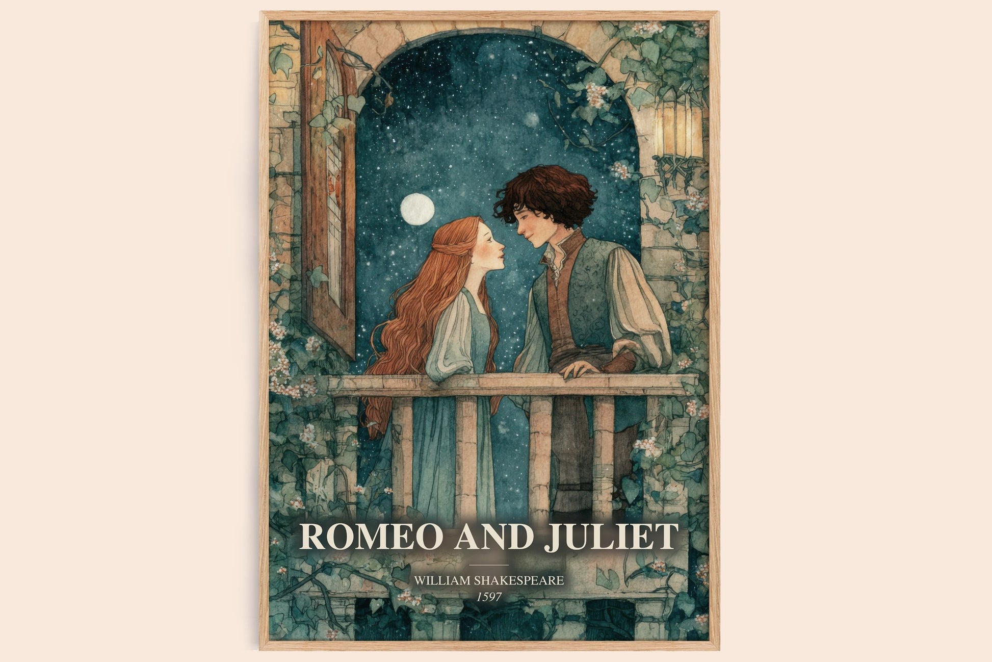 Romeo And Juliet watercolour book poster by William Shakespeare – framed literary art print