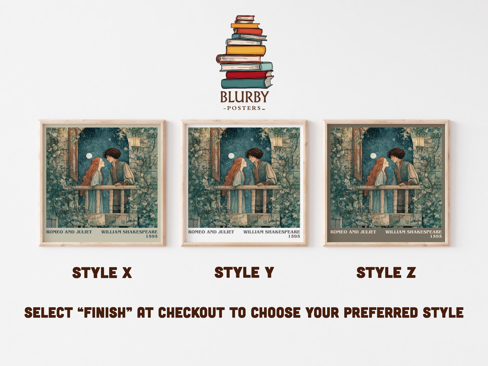 Romeo and Juliet literary art print colour and style options – William Shakespeare book art