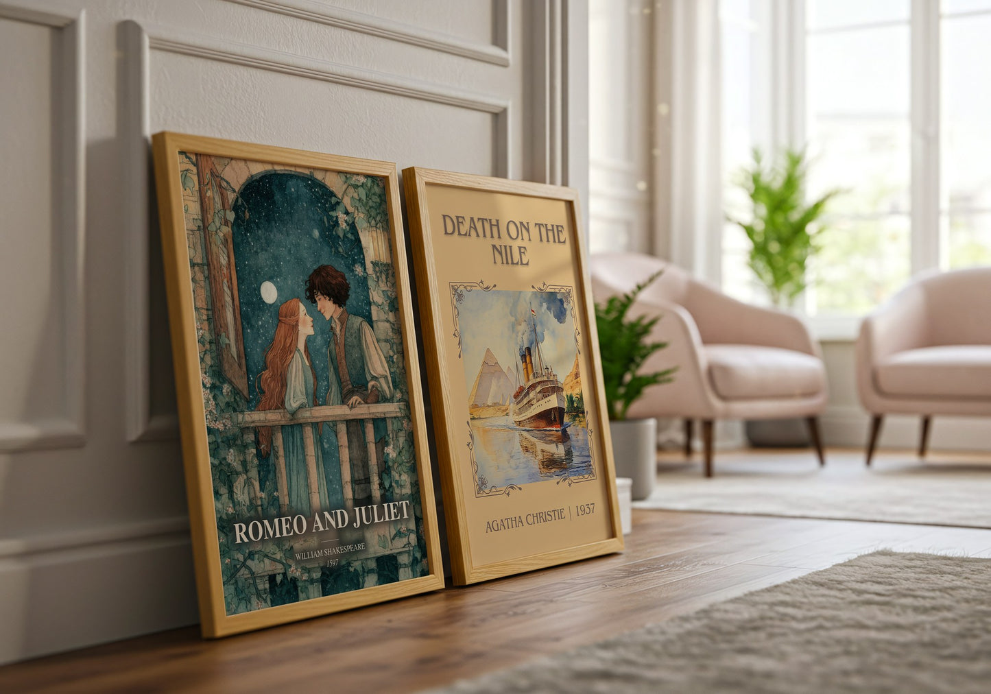 Romeo And Juliet watercolour print framed by window – literary home decor