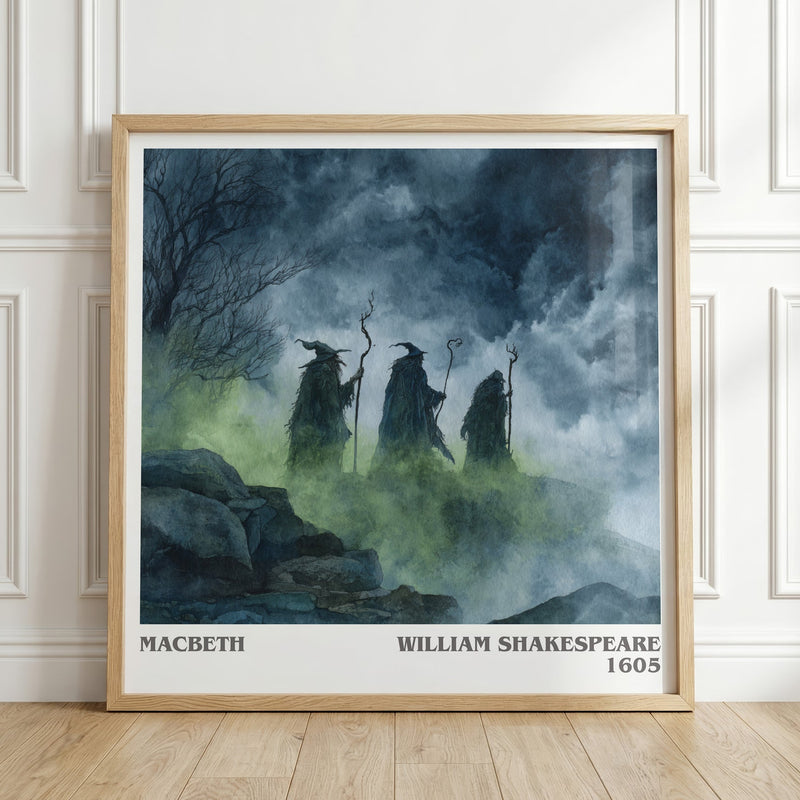 Macbeth literary print in frame leaning in hallway – classic literature wall art