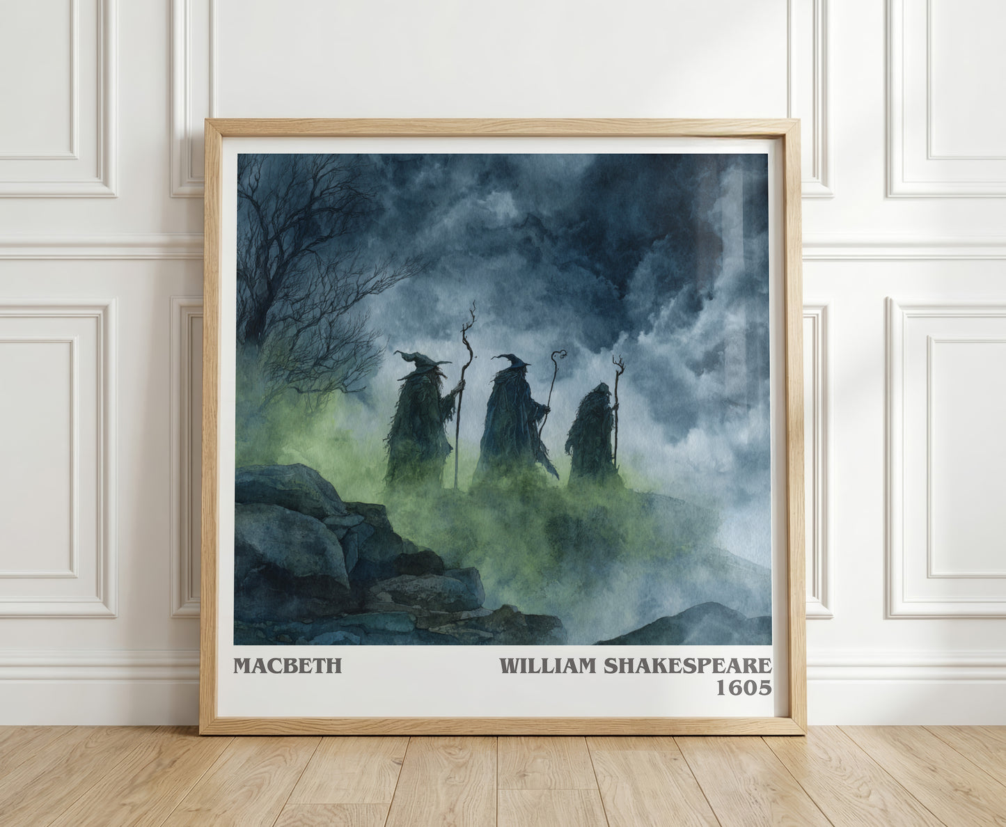 Macbeth literary print in frame leaning in hallway – classic literature wall art