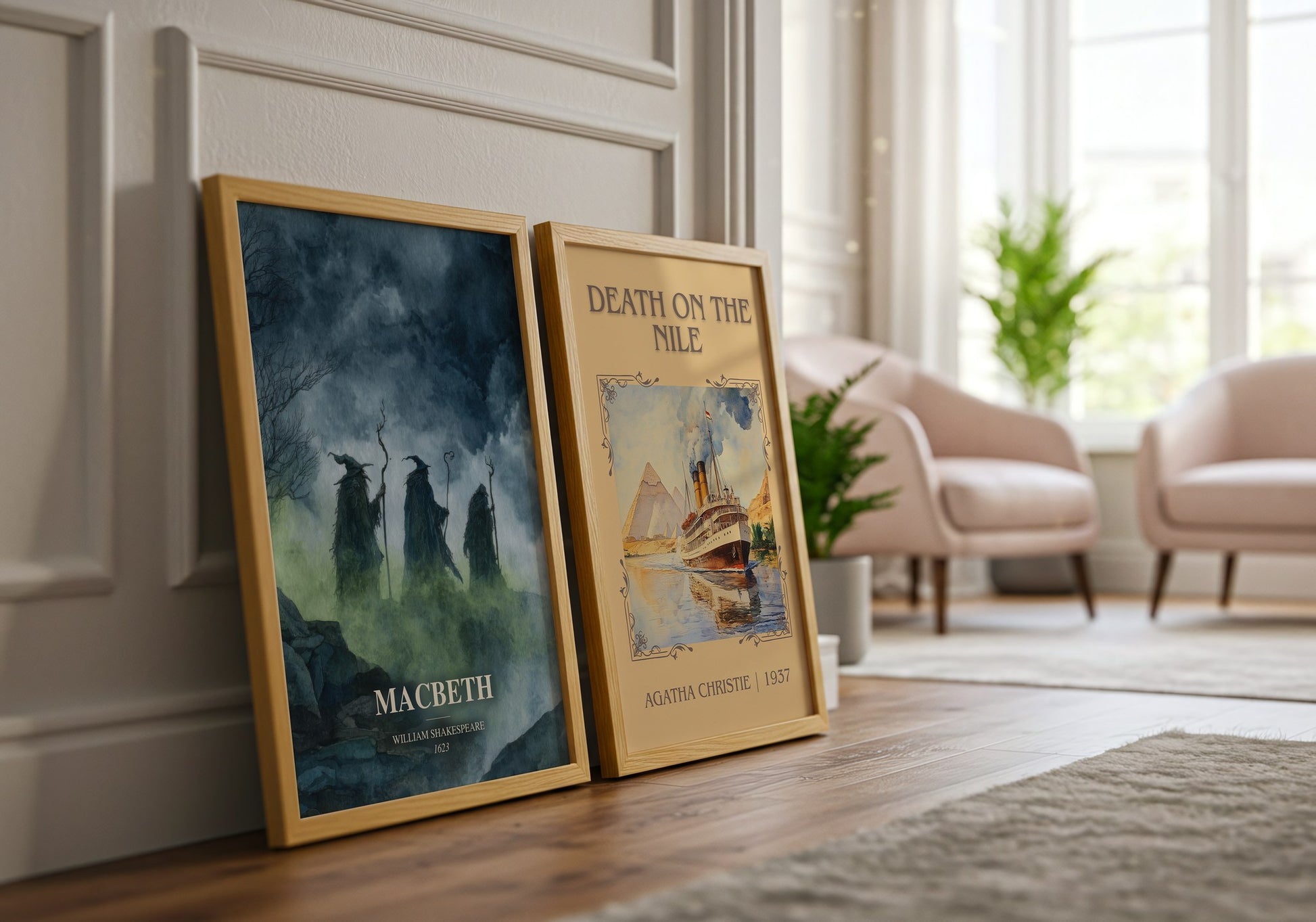 Macbeth watercolour print framed by window – literary home decor