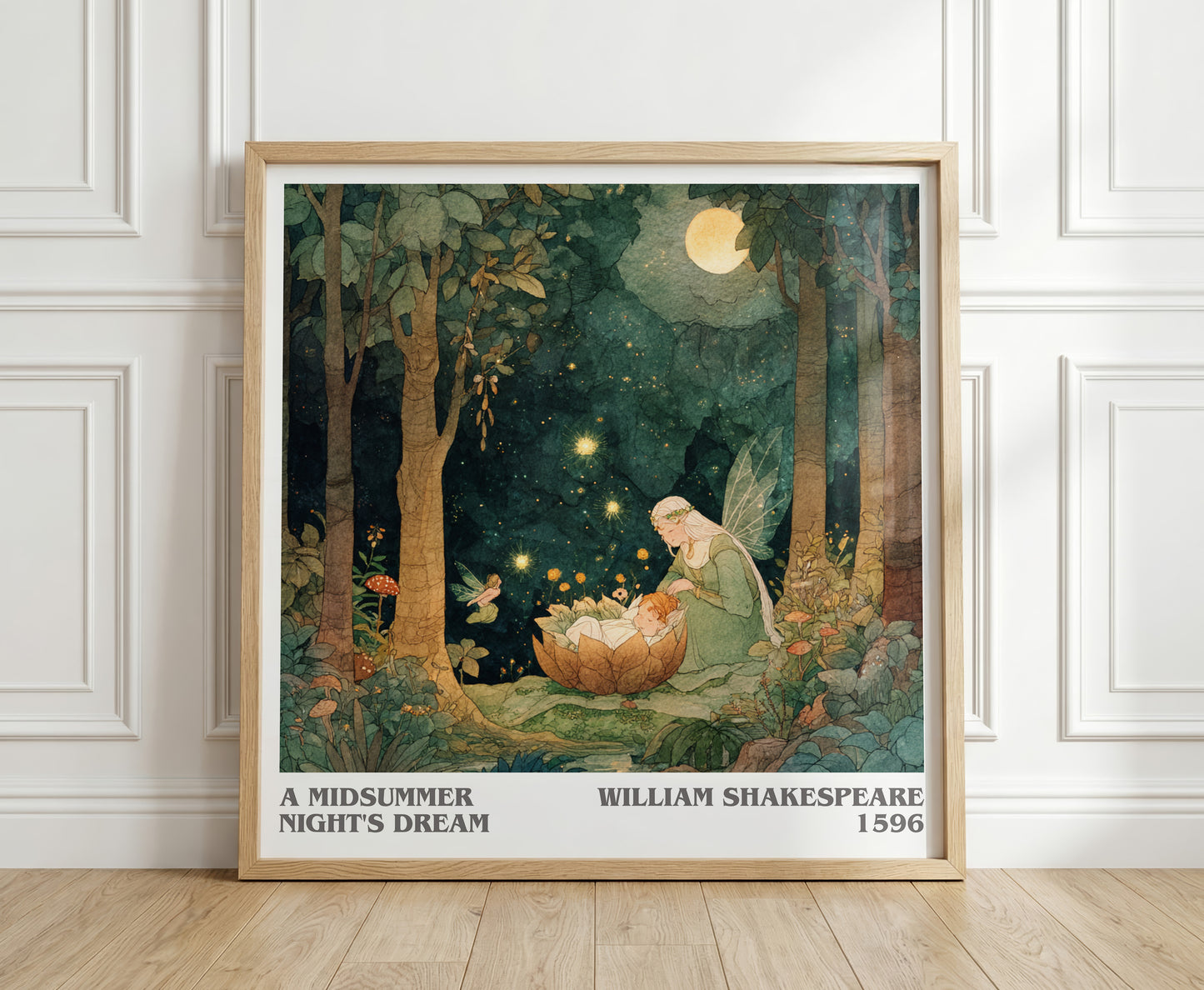 A Midsummer Night's Dream literary print in frame leaning in hallway – classic literature wall art