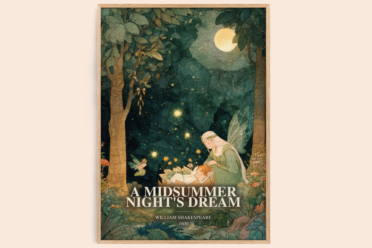 A Midsummer Night'S Dream watercolour book poster by William Shakespeare – framed literary art print