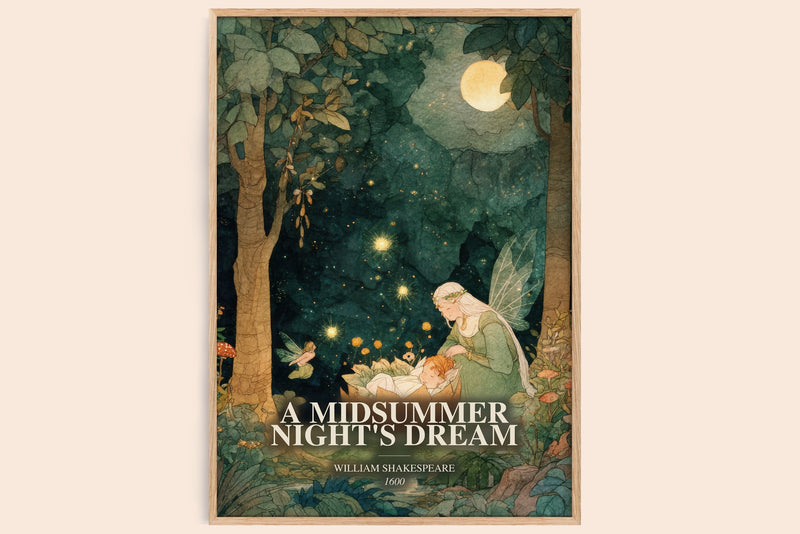 A Midsummer Night'S Dream watercolour book poster by William Shakespeare – framed literary art print