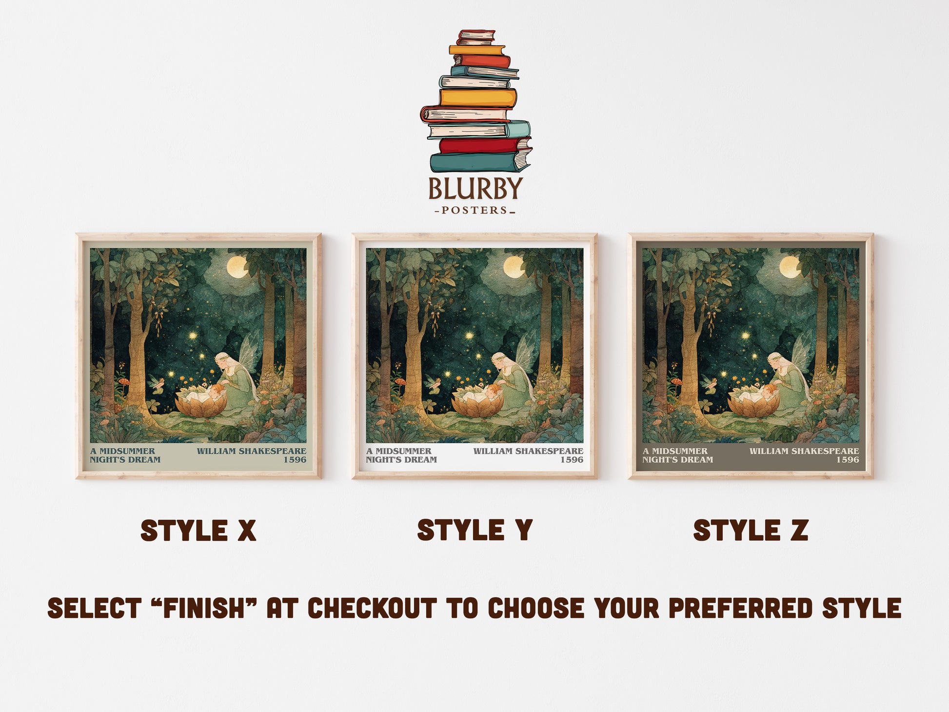 A Midsummer Night's Dream literary art print colour and style options – William Shakespeare book art