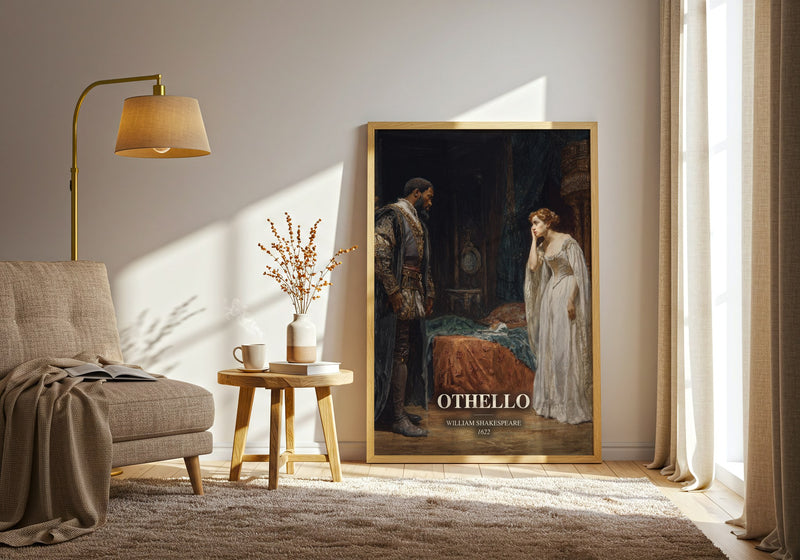 Othello watercolour print in frame leaning in hallway – classic literature wall art