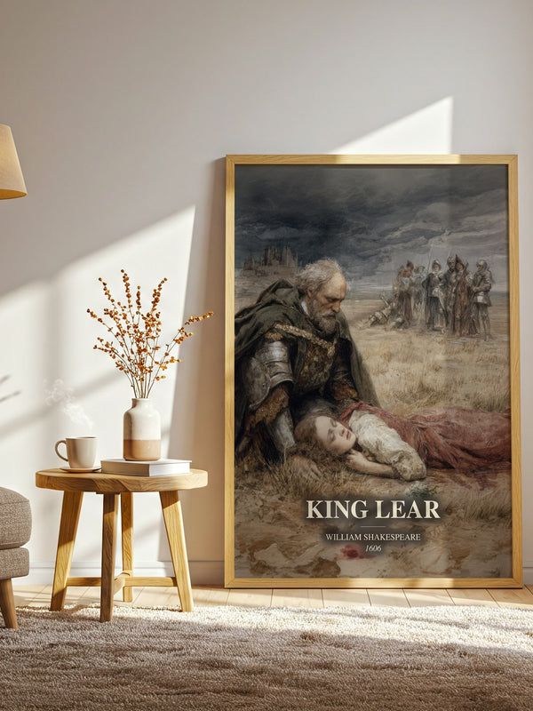 King Lear watercolour print in frame leaning in hallway – classic literature wall art