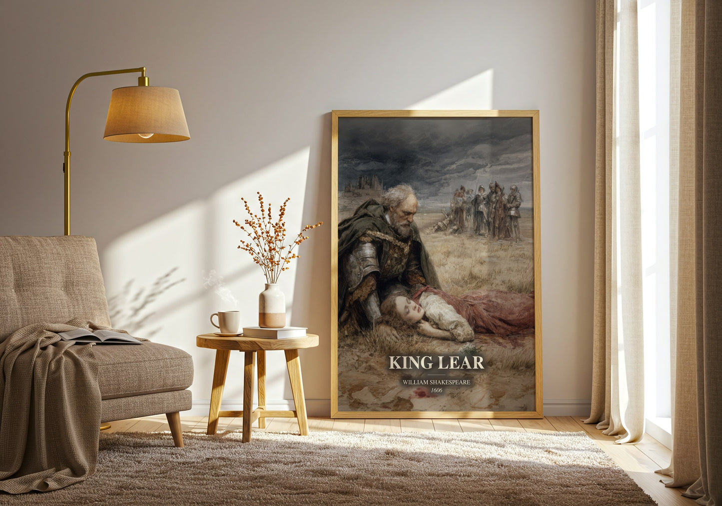 King Lear watercolour print in frame leaning in hallway – classic literature wall art