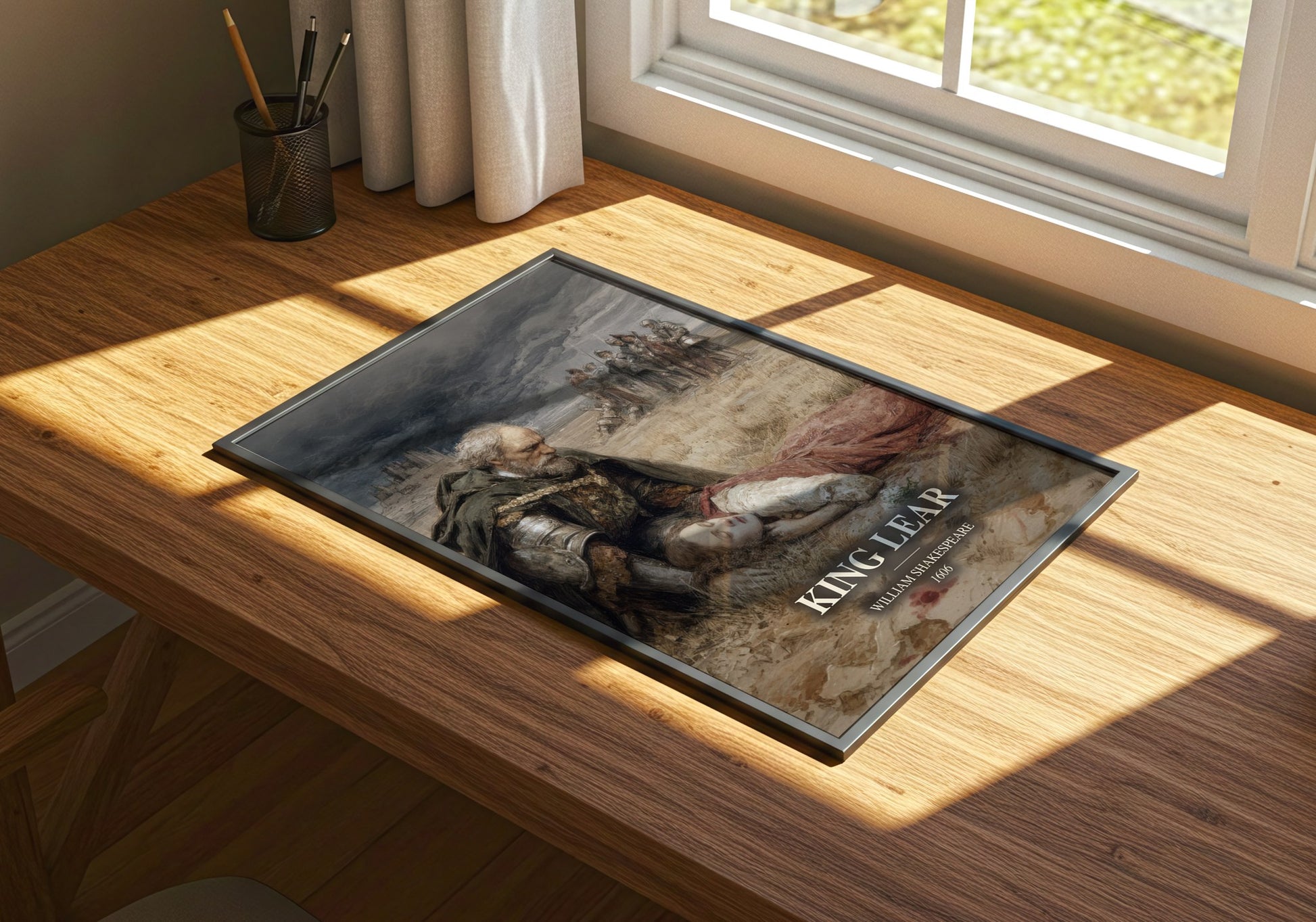 King Lear watercolour book poster framed on wall – classic literature wall art