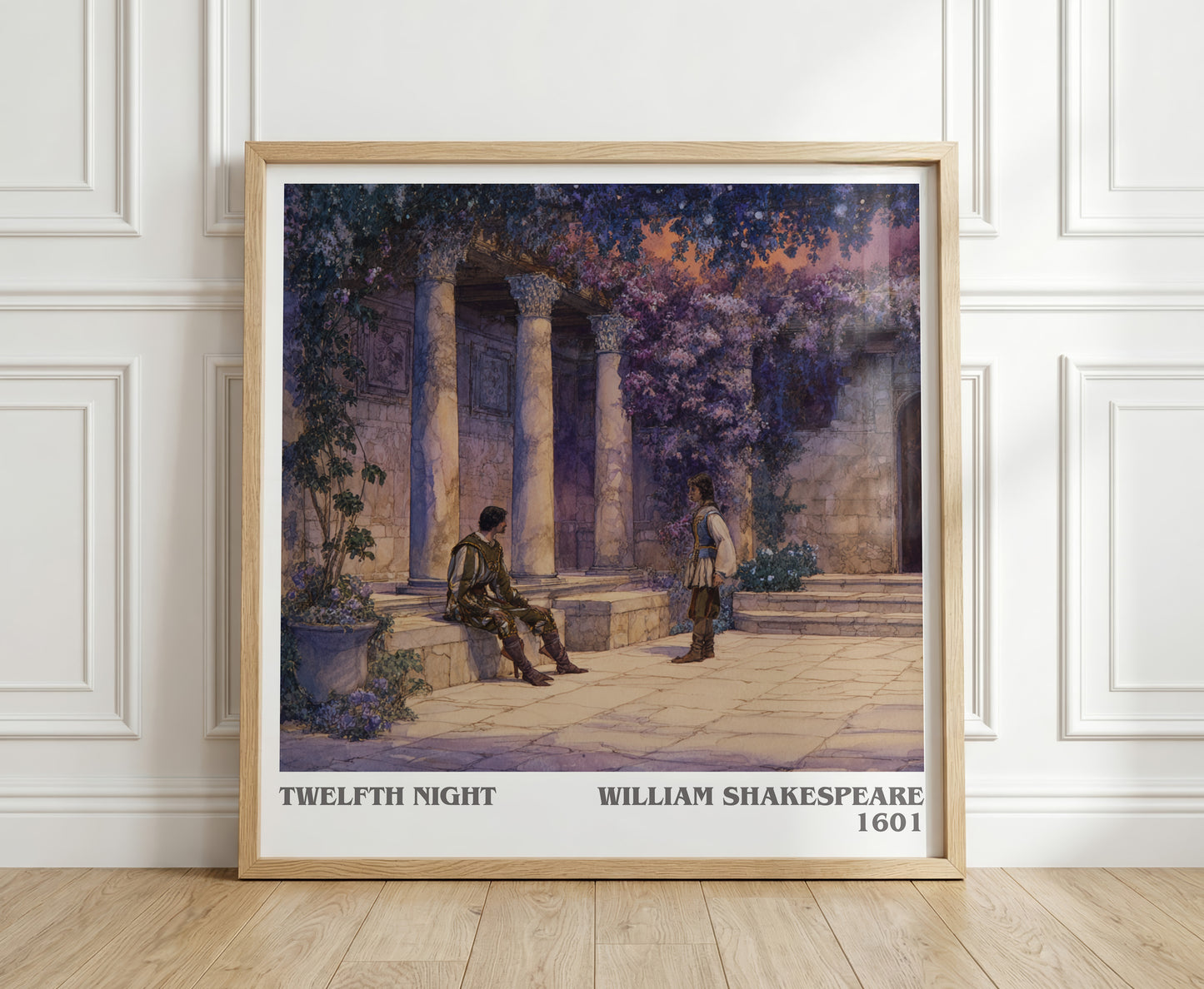 Twelfth Night literary print in frame leaning in hallway – classic literature wall art