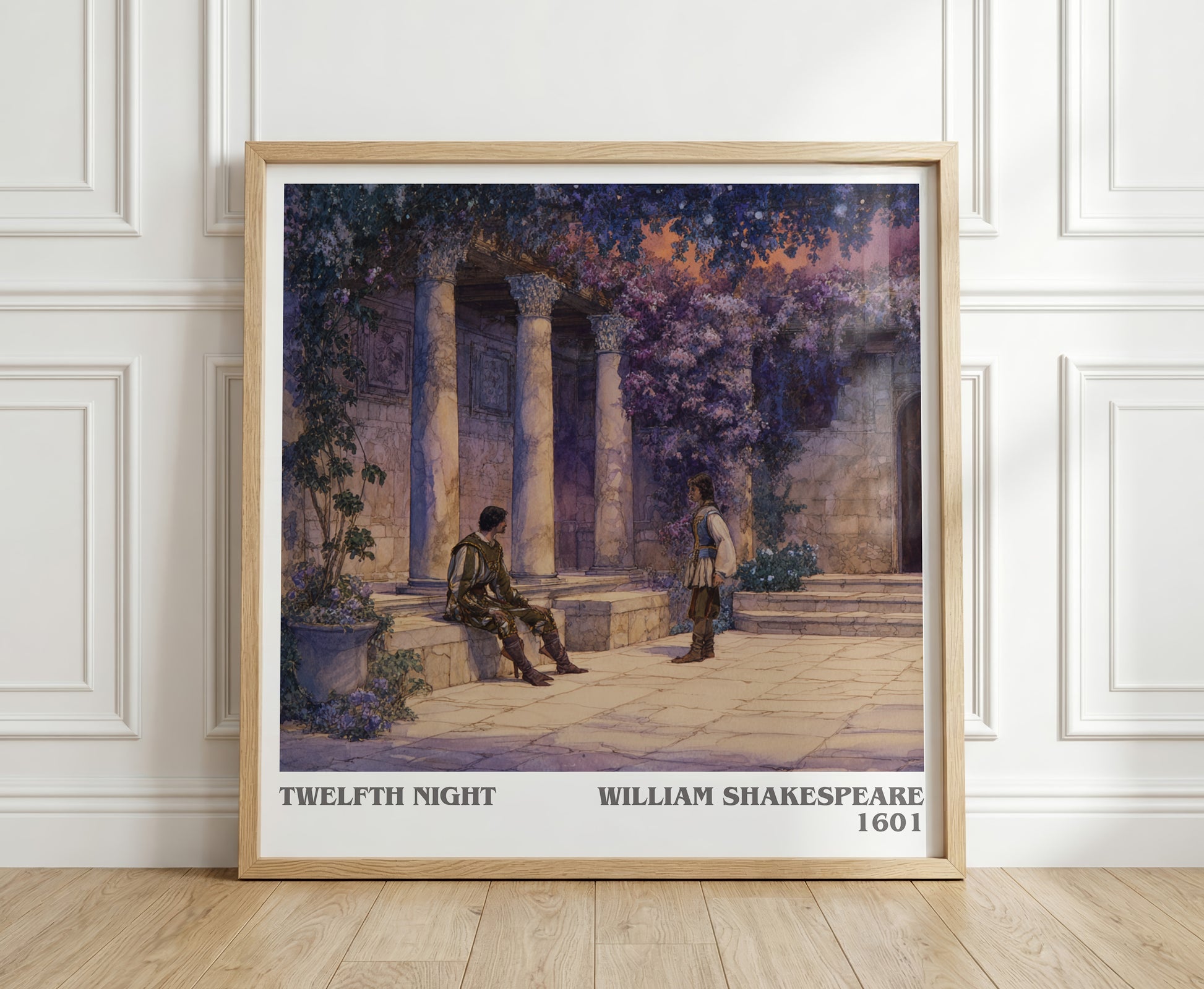 Twelfth Night literary print in frame leaning in hallway – classic literature wall art