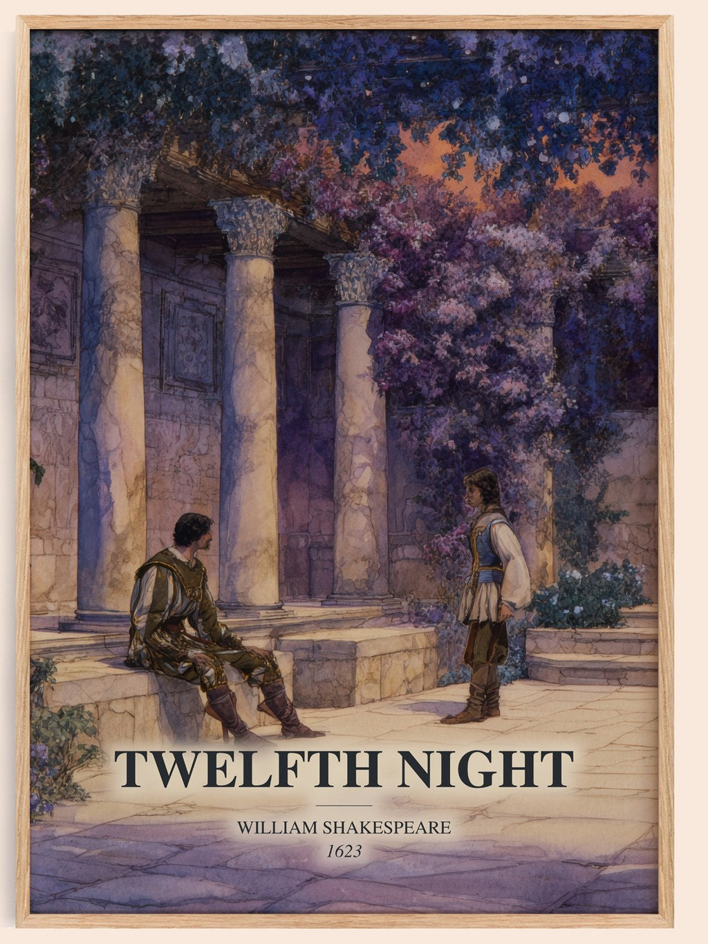 Twelfth Night watercolour book poster by William Shakespeare – framed literary art print