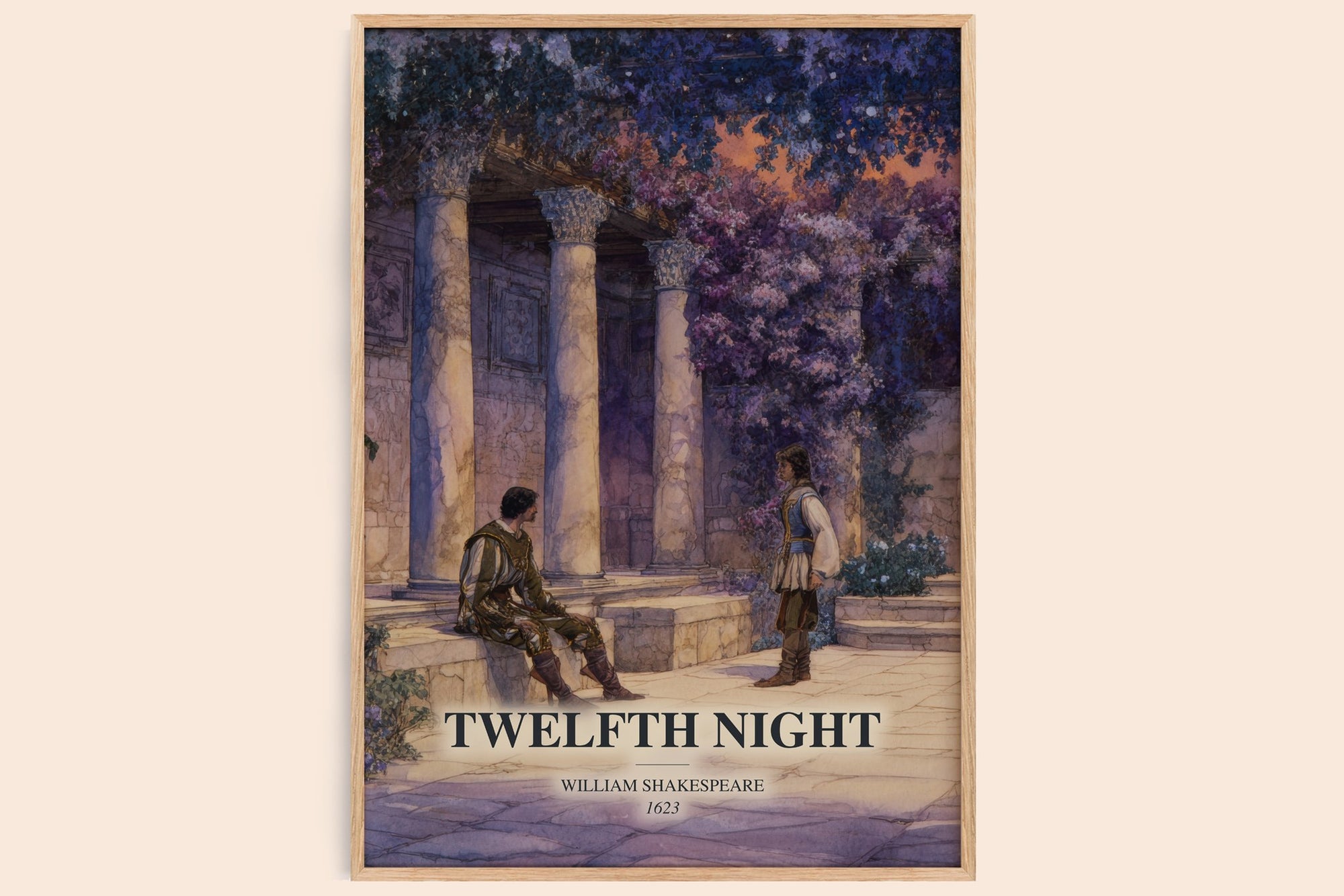 Twelfth Night watercolour book poster by William Shakespeare – framed literary art print