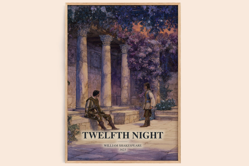 Twelfth Night watercolour book poster by William Shakespeare – framed literary art print