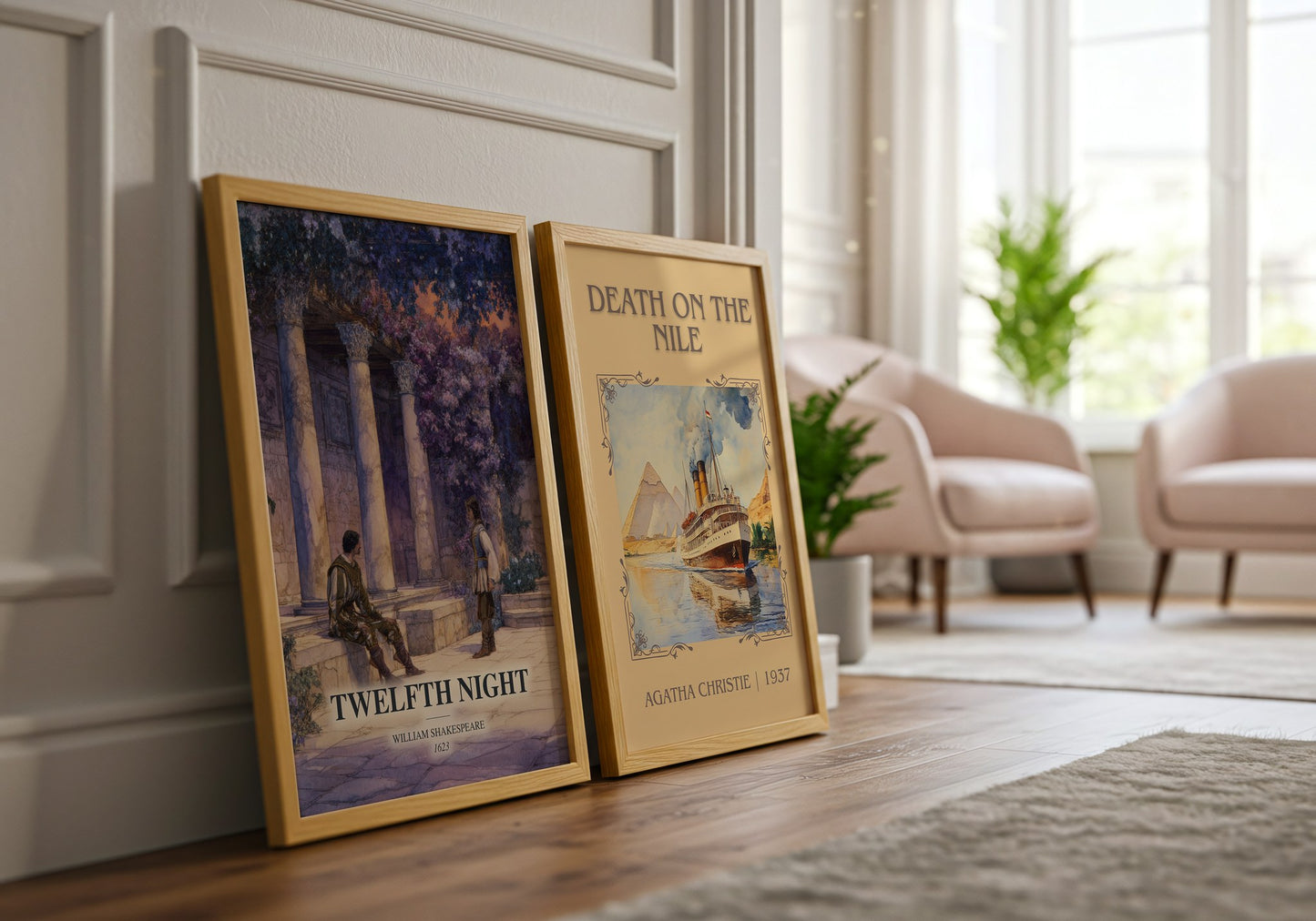 Twelfth Night watercolour print framed by window – literary home decor