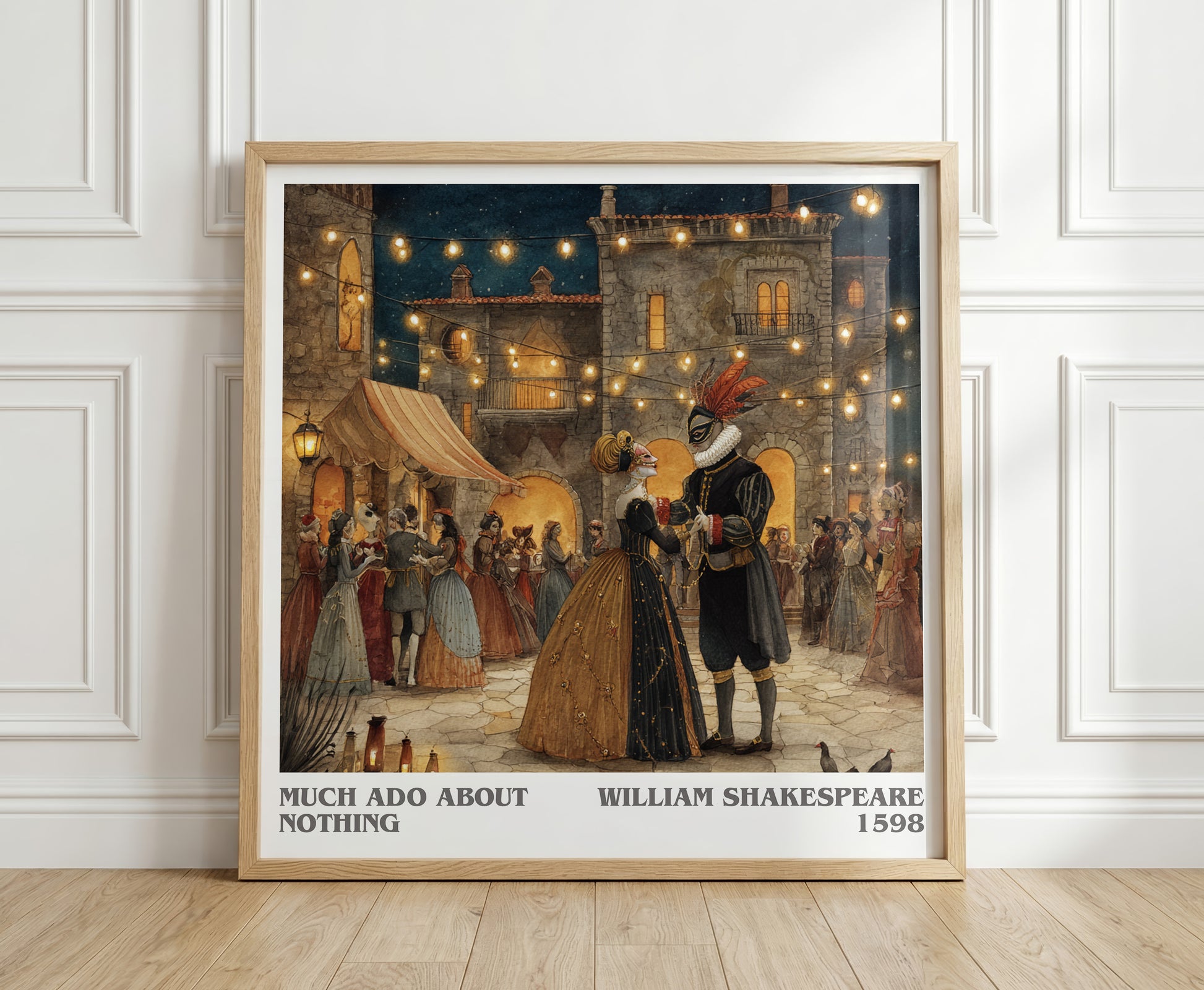 Much Ado about Nothing literary print in frame leaning in hallway – classic literature wall art