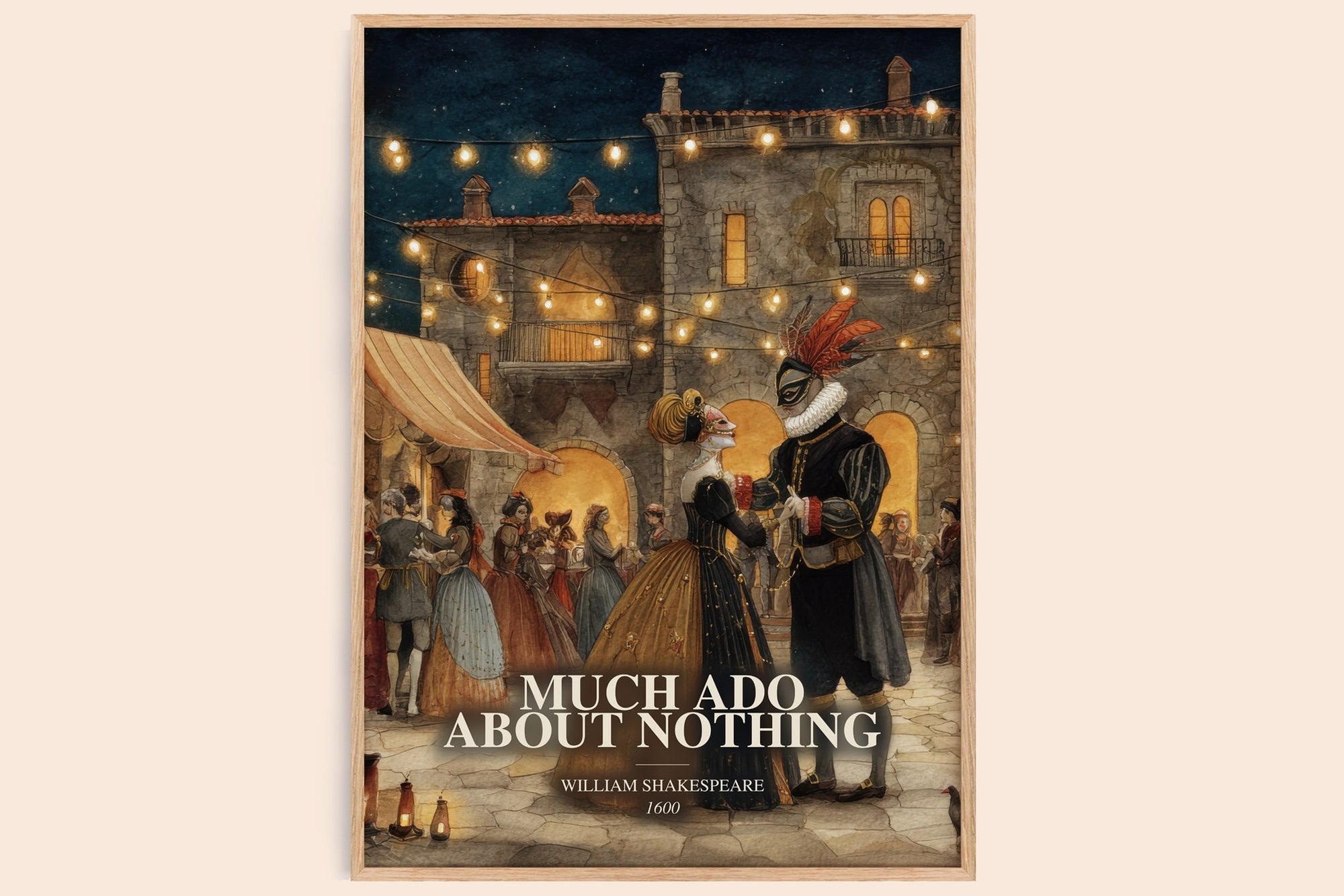 Much Ado About Nothing watercolour book poster by William Shakespeare – framed literary art print