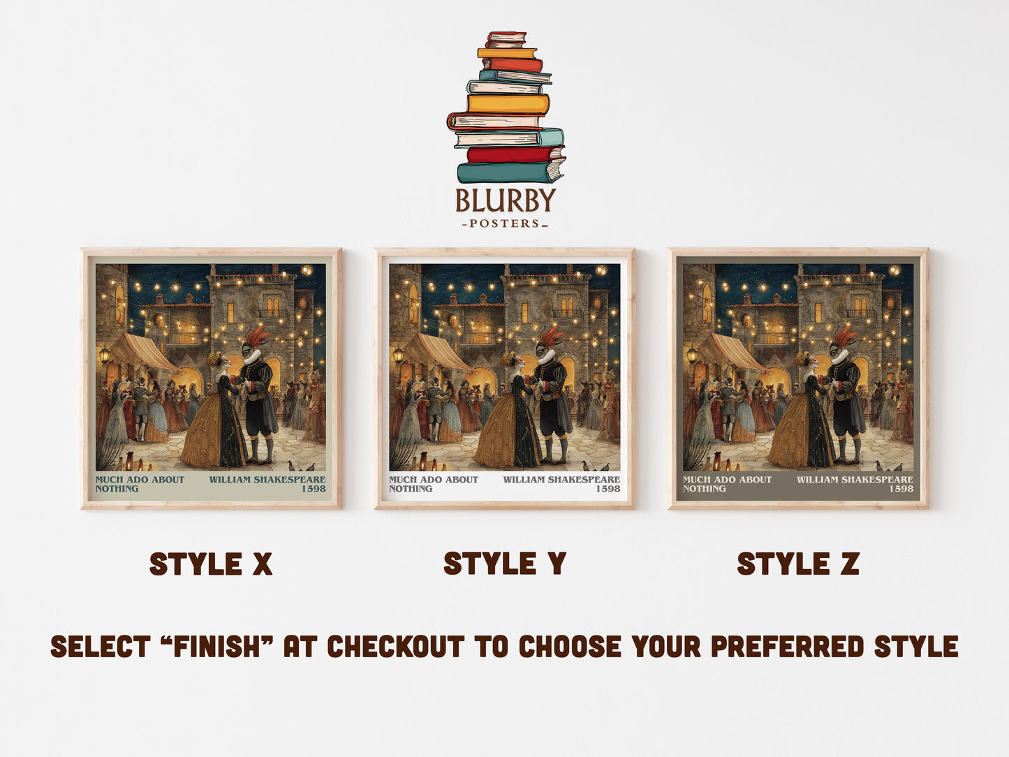 Much Ado about Nothing literary art print colour and style options – William Shakespeare book art