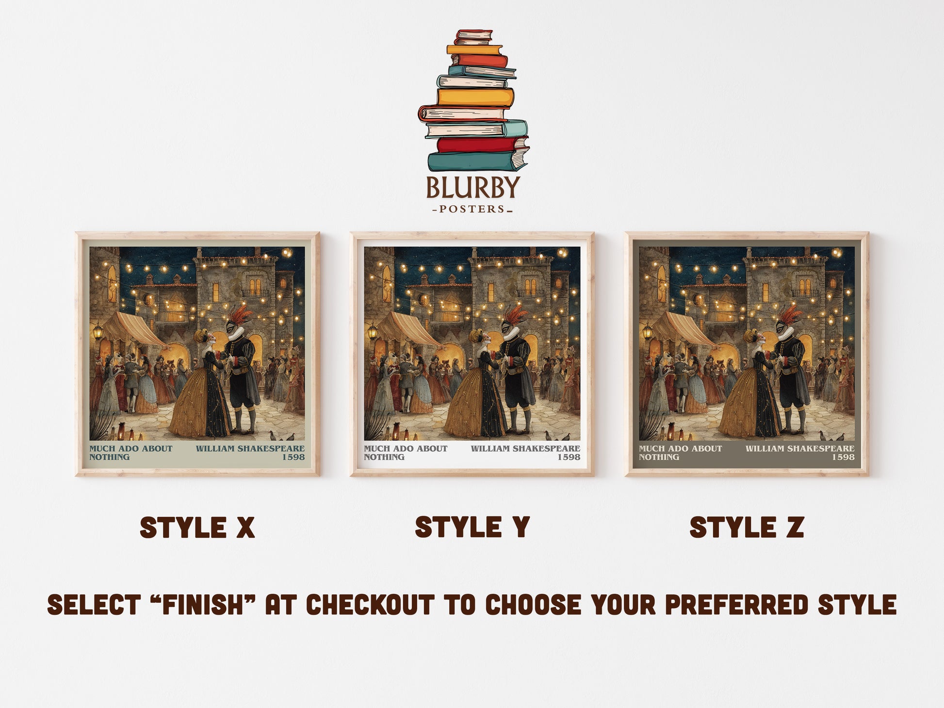 Much Ado about Nothing literary art print colour and style options – William Shakespeare book art