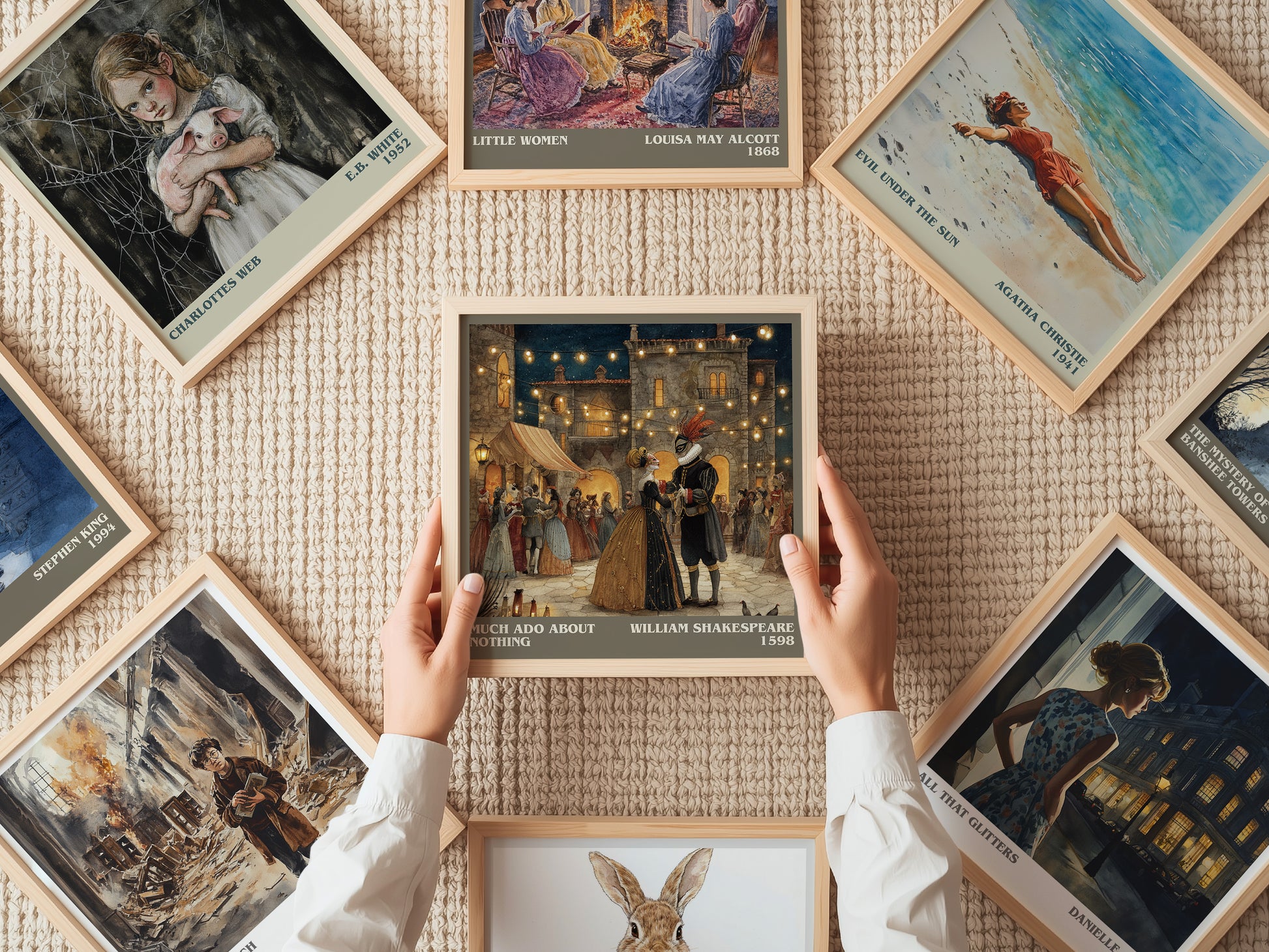 Much Ado about Nothing literary print on bookshelf – William Shakespeare fan gift
