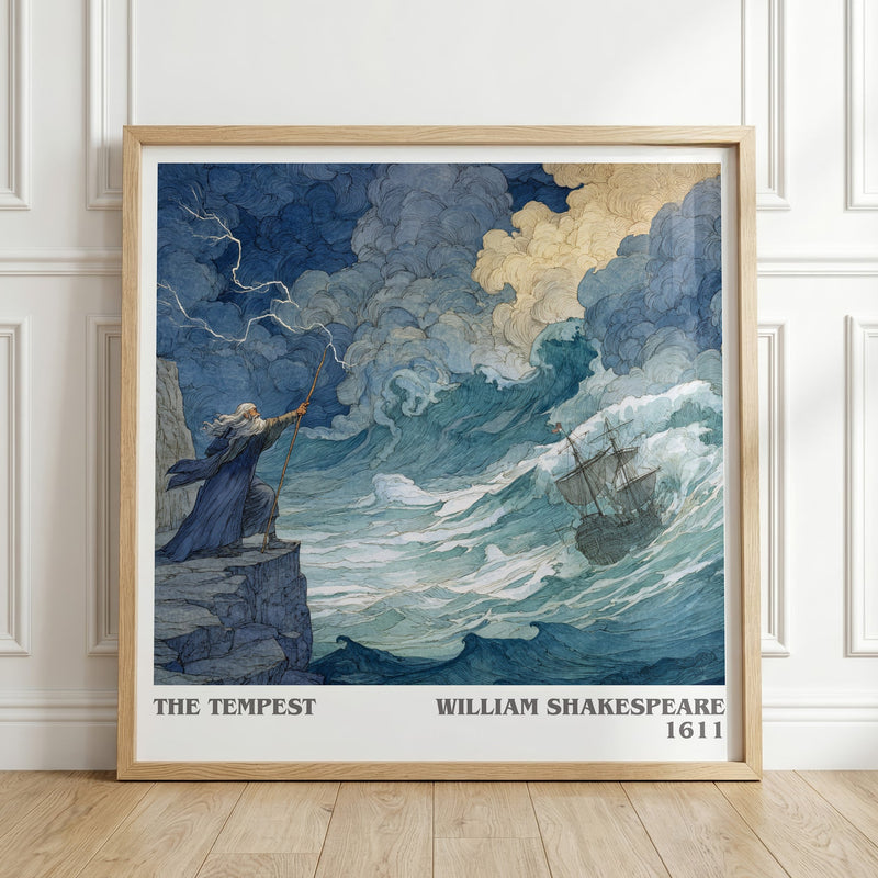 The Tempest literary print in frame leaning in hallway – classic literature wall art