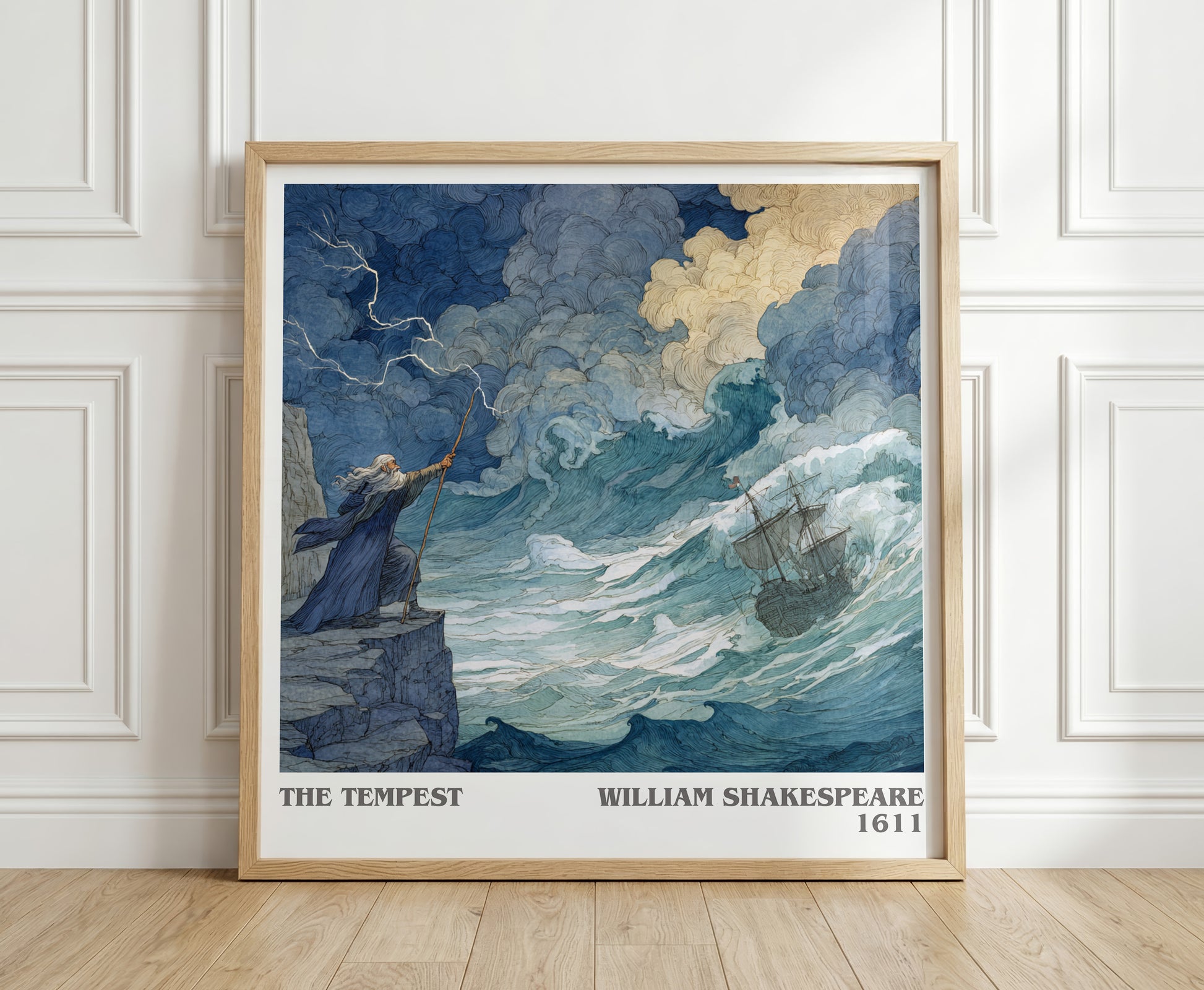 The Tempest literary print in frame leaning in hallway – classic literature wall art