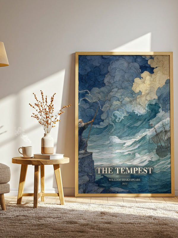 The Tempest watercolour print in frame leaning in hallway – classic literature wall art