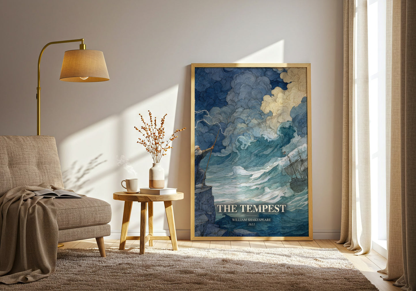 The Tempest watercolour print in frame leaning in hallway – classic literature wall art