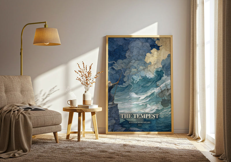 The Tempest watercolour print in frame leaning in hallway – classic literature wall art