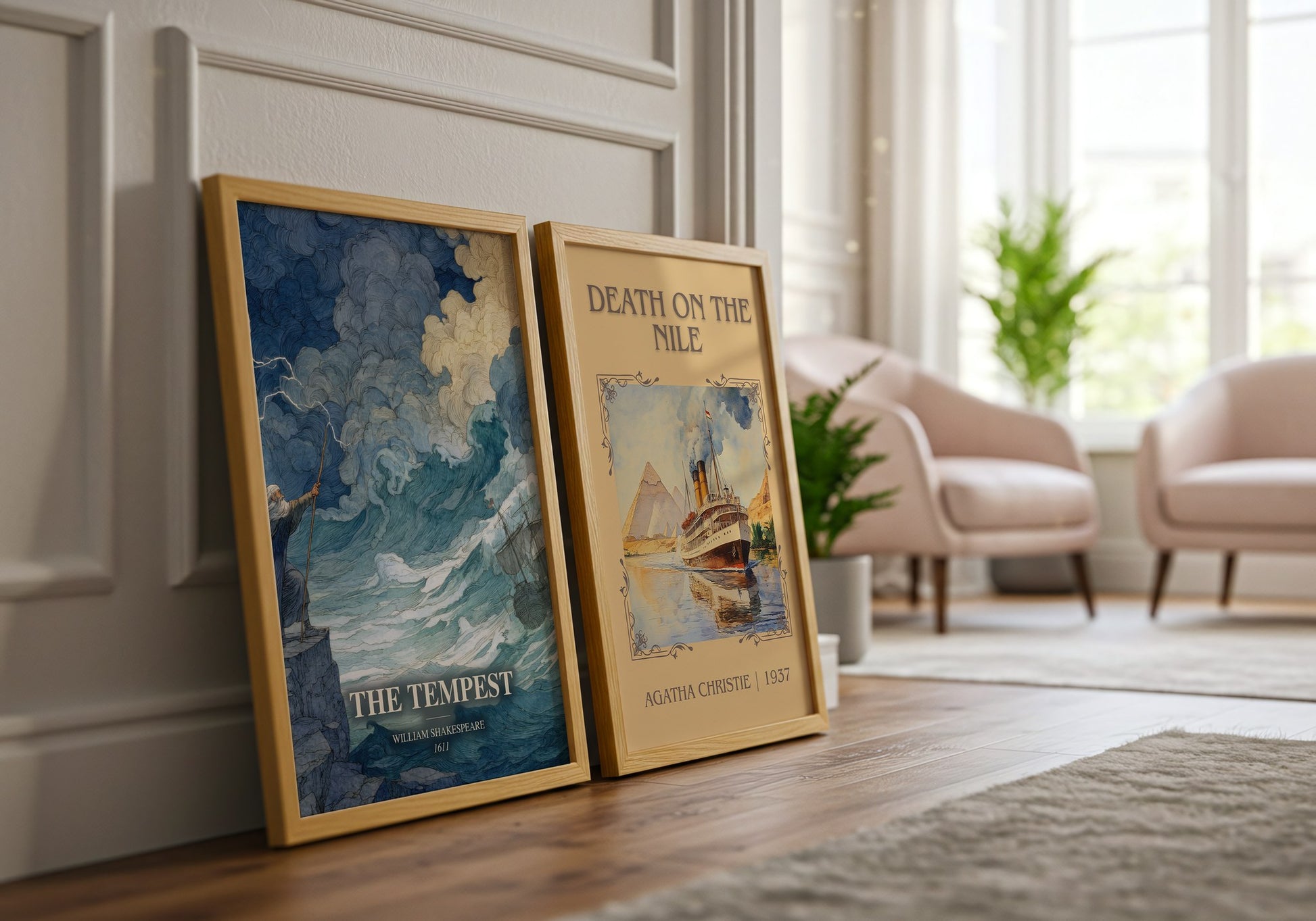 The Tempest watercolour print framed by window – literary home decor