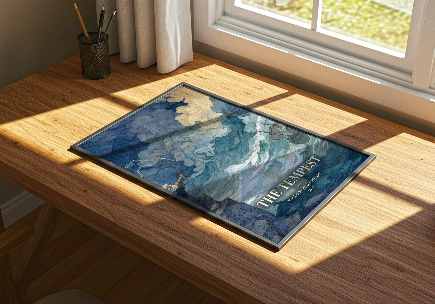 The Tempest watercolour book poster framed on wall – classic literature wall art