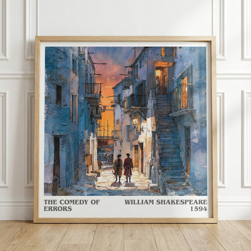 The Comedy of Errors literary print in frame leaning in hallway – classic literature wall art