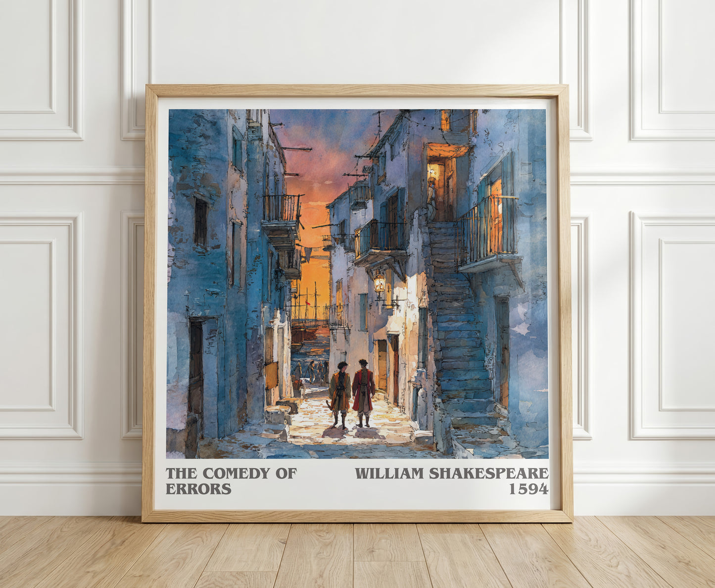 The Comedy of Errors literary print in frame leaning in hallway – classic literature wall art