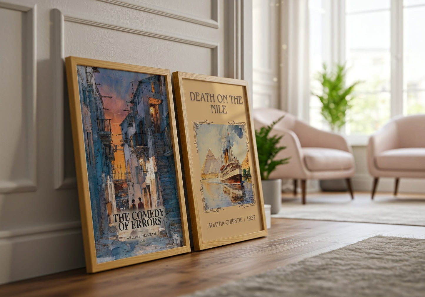 The Comedy Of Errors watercolour print framed by window – literary home decor