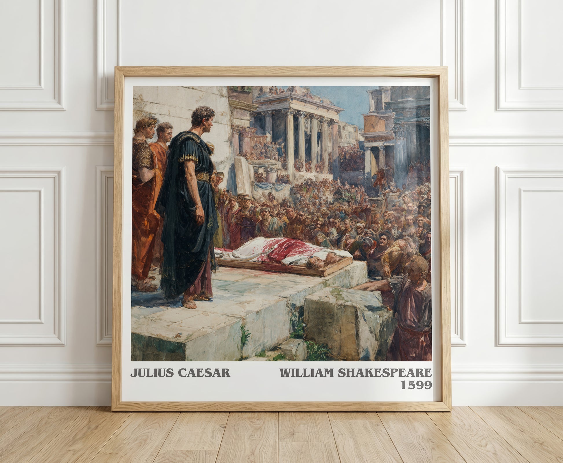 Julius Caesar literary print in frame leaning in hallway – classic literature wall art