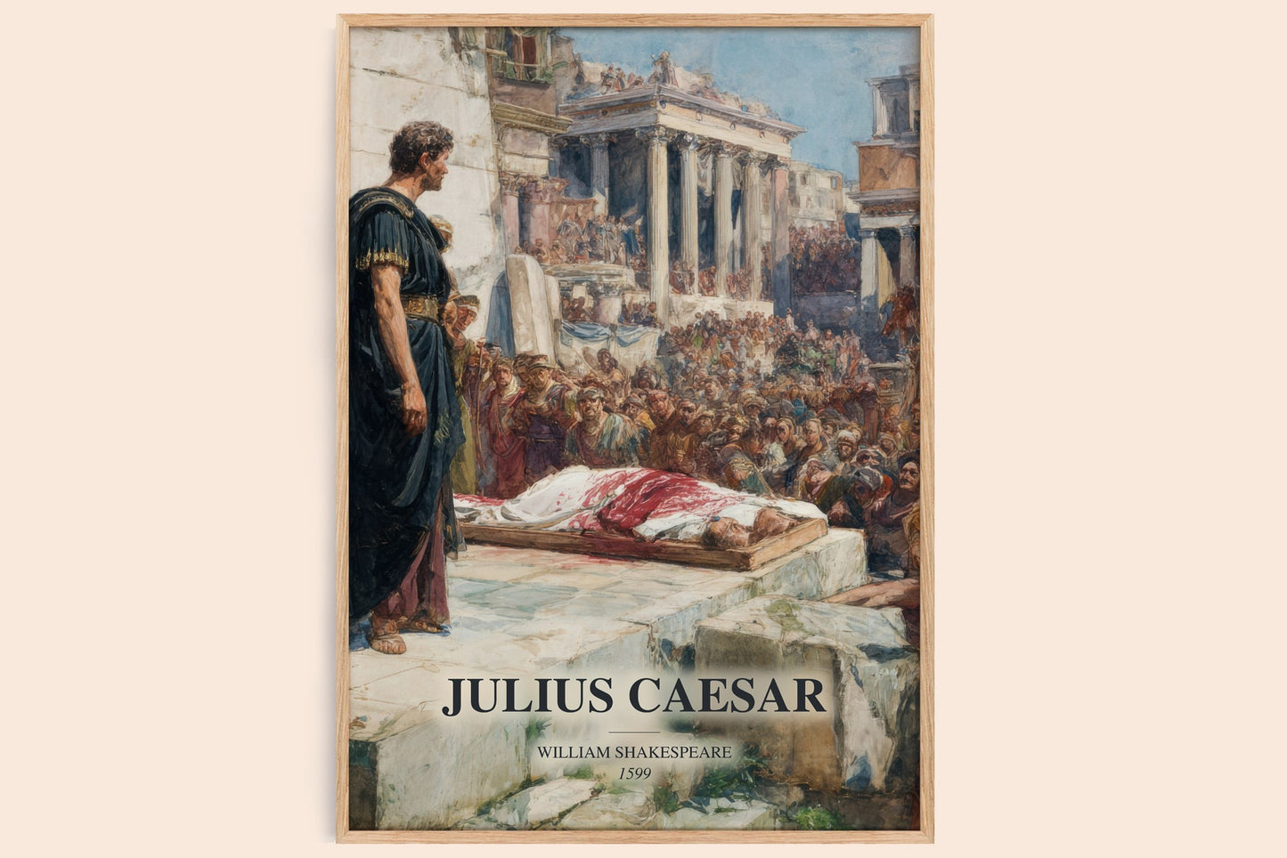 Julius Caesar watercolour book poster by William Shakespeare – framed literary art print