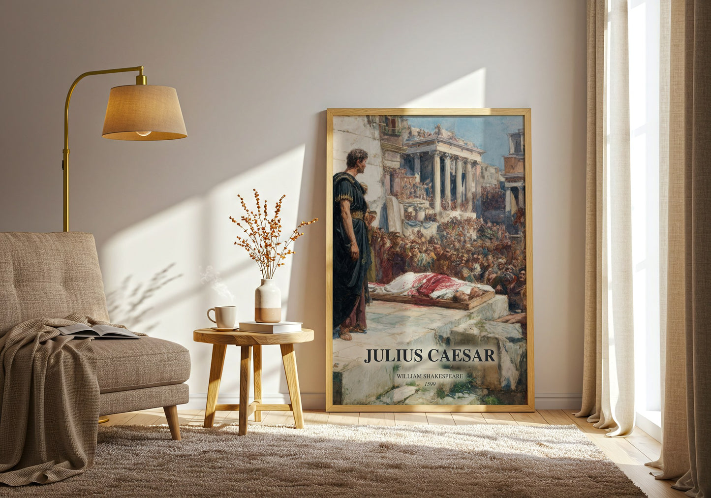 Julius Caesar watercolour print in frame leaning in hallway – classic literature wall art