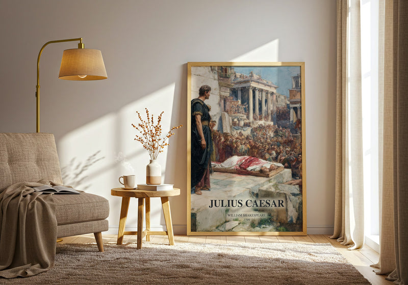 Julius Caesar watercolour print in frame leaning in hallway – classic literature wall art