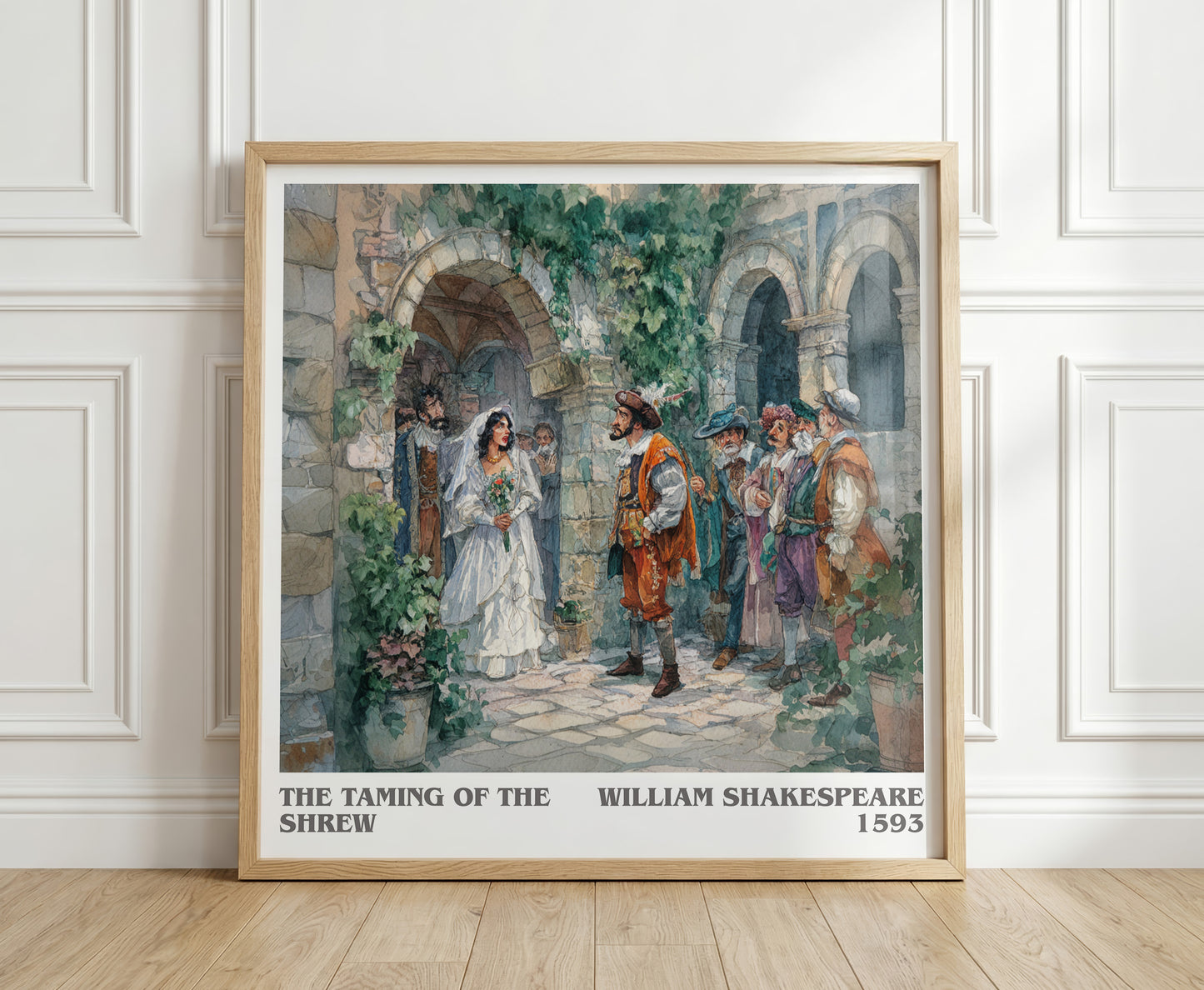 The Taming of the Shrew literary print in frame leaning in hallway – classic literature wall art